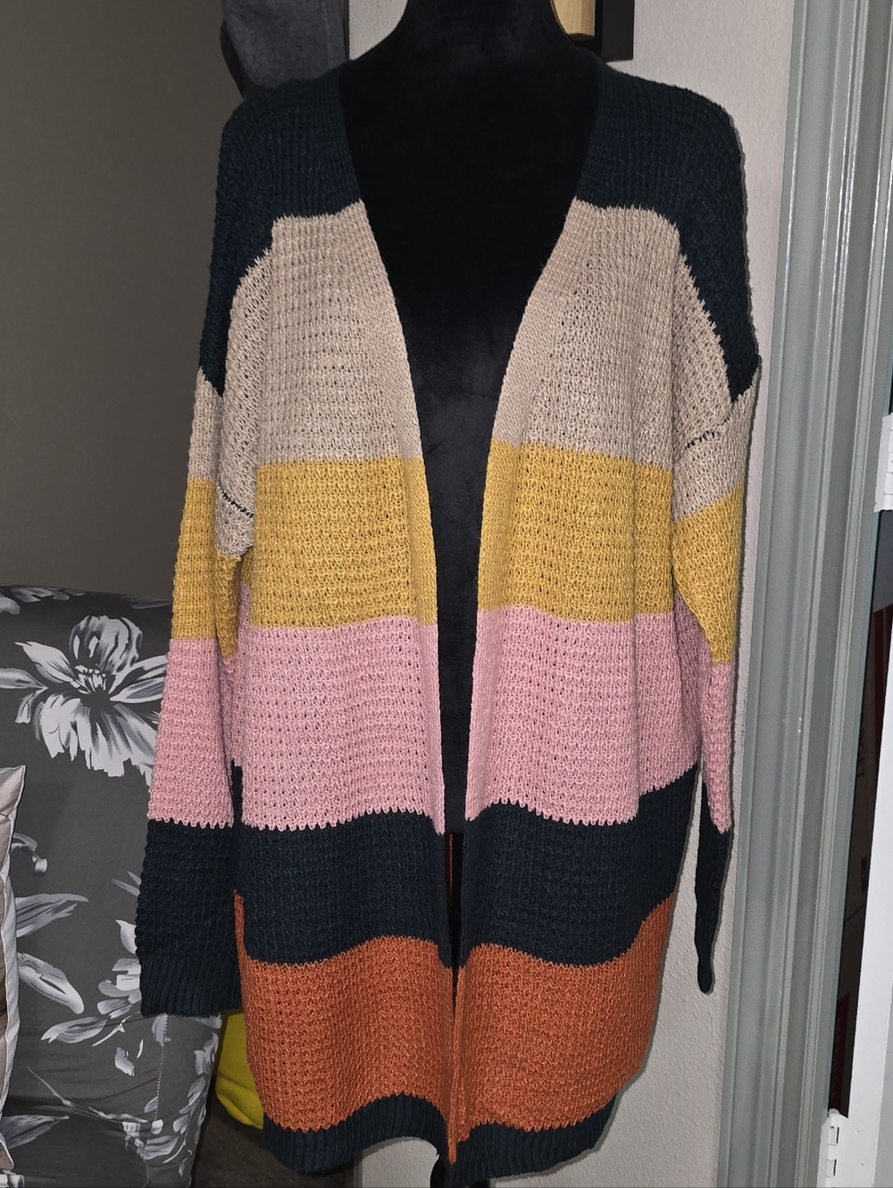 Umgee Multicolor Striped Open Cardigan - Pink, Yellow, Orange, Cream, Dark Green